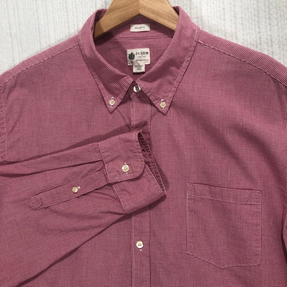 J.Crew Tailored Fit Button Down Shirt Gingham Check Long Sleeve Red‎ Size M
